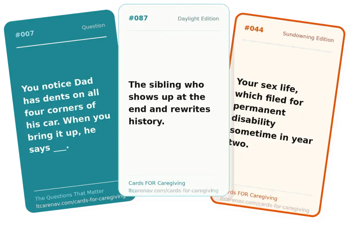 Three Cards FOR Caregiving question cards fanned out